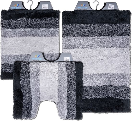 Wicotex - Badmat set - Badmat - Toiletmat - Bidetmat regenboog Zwart-Antislip onderkant - WC mat met uitsparing