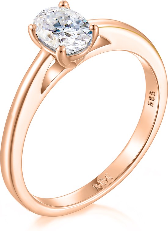 Eloise - Ring solitaire ovale en or rose 18 carats avec moissanite - 0,9 carat