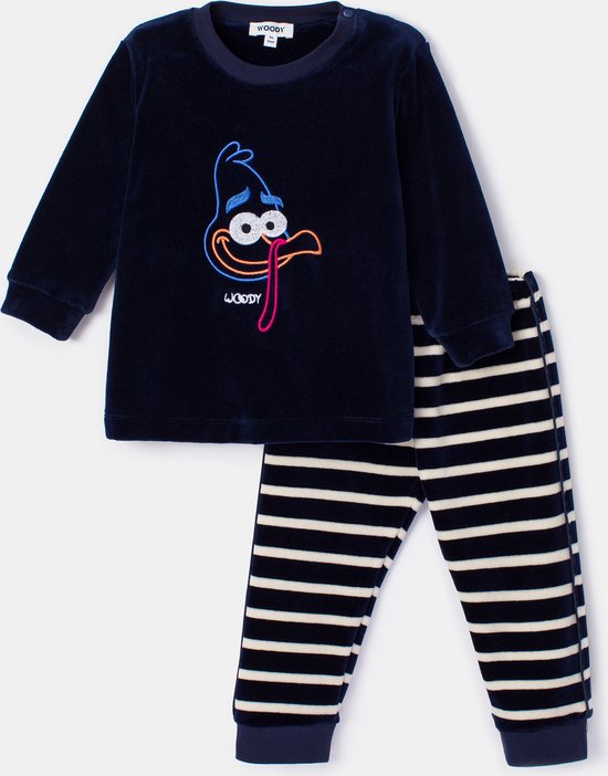 Woody pyjama velours bébé unisexe - bleu foncé - dinde - 232-10-PLC- V/839 - taille 74