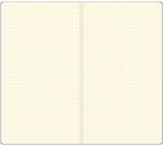 Pagina van een notitieboek met stippenpatroon, crèmekleurig.