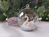 Boule de Noël en Verres cygne avec bec et couronne dorés 9cmHxØ7cm