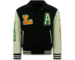 Baseball Jacket - Bomberjack Heren - Geborduurde Vintage Varsity Jacket Heren Oversized - 851 - Zwart