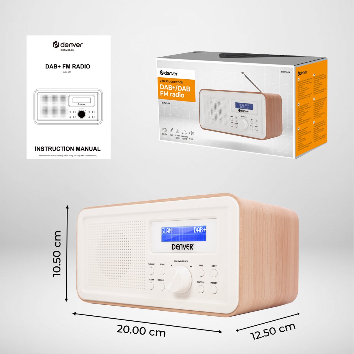 Denver DAB-48WHITE Radio portable Personnel Numérique Blanc, Bois