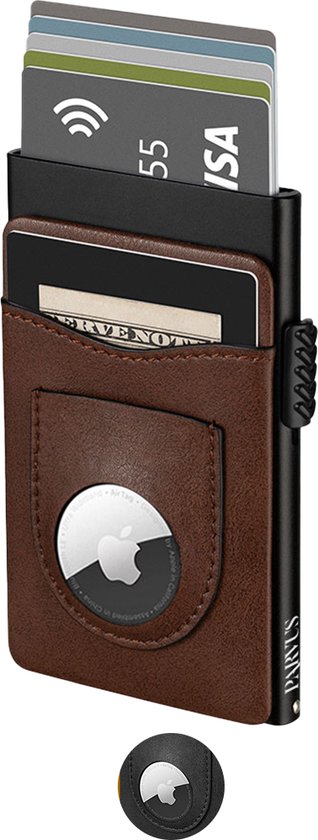 Parvus™ Luxe Wallet Men, Women - Portefeuille/porte-cartes AirTag - Porte-cartes adapté pour Apple Airtag - Sécurité RFID & NFC - cuir - Marron