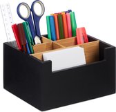 Boîte à stylos Relaxdays noir - 5 compartiments - bambou - organiseur de bureau - porte-stylos - grand