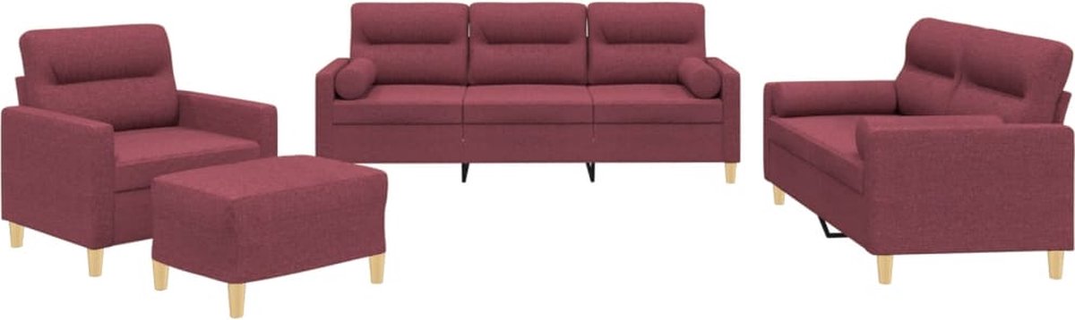 vidaXL - 4-delige - Loungeset - met - kussens - stof - wijnrood