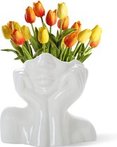 Face Vase, Flower Vase, Desk Decor, Ceramic Body Vase, Female Shape, Ideal Shelf, Modern Farmhouse Table, Small Cute Bookcase, Half Face (Style-C)