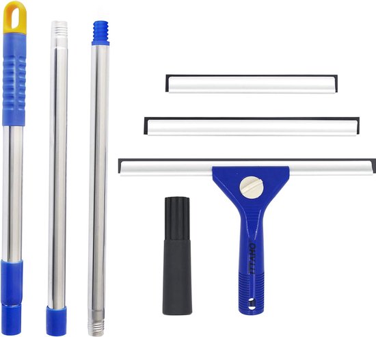 Foto: 150 cm window wiper shower squeegee with 3 replacement rubber blades and extension rod glass cleaning tools for indoor outdoor windows bathrooms tiles cars