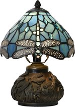 LumiLamp Tiffany Tafellamp Ø 20x28 cm Blauw Glas Libelle Tiffany Bureaulamp
