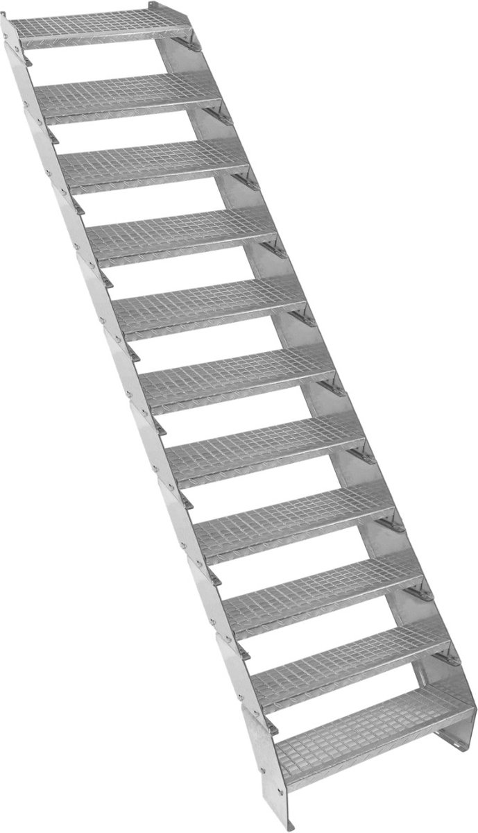 11-delige verzinkte trap - zilver - 600 mm breed - 12 treden