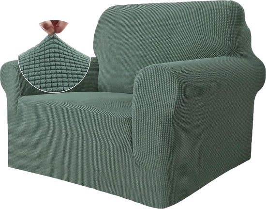 Stretch Sofa Cover 1 Seater, Elastic Sofa Cover with Armrests, Jacquard Couch Cover, Non-Slip, Washable Sofa Cover Protector for Dogs Pets, Verde Claro