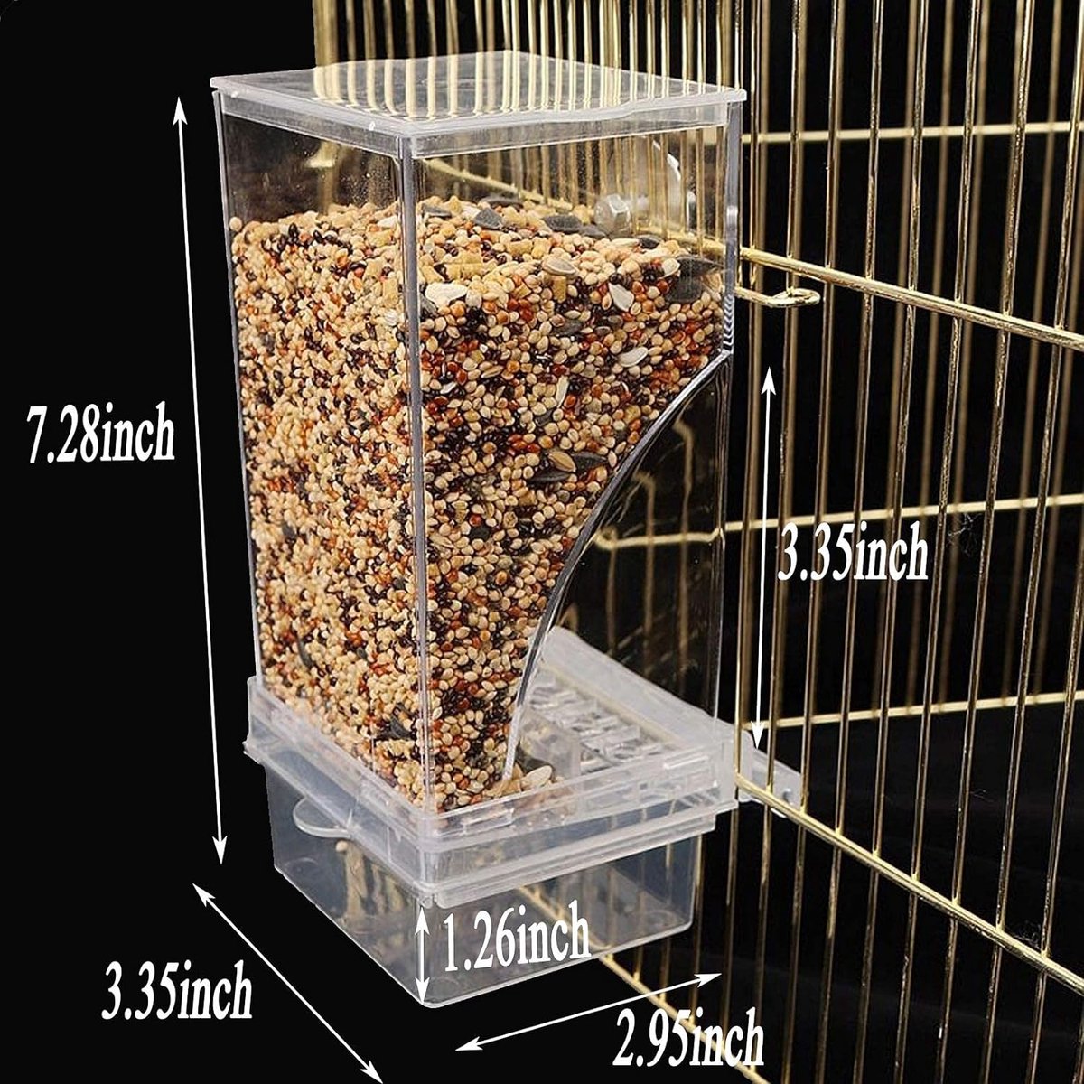 Mangeoire transparente en acrylique pour oiseaux avec cage à