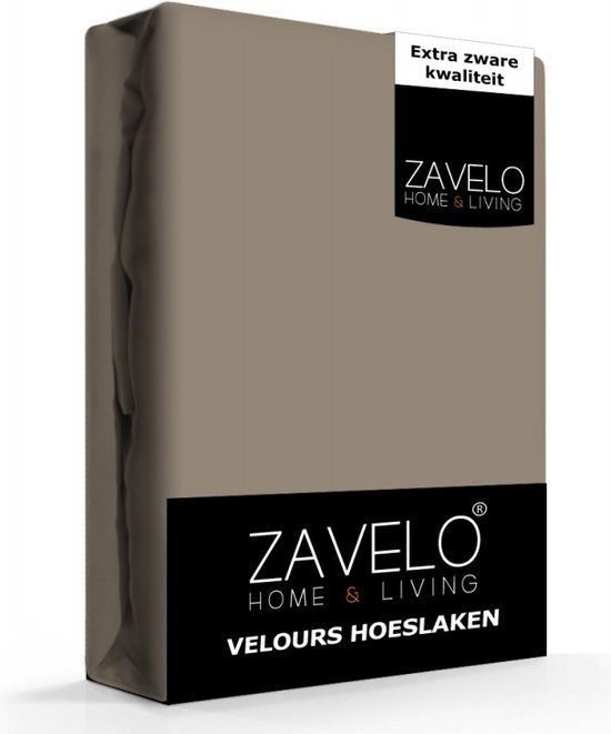 Zavelo Hoeslaken Velours Taupe - Fluweel Zacht - 30 cm Hoekhoogte - Rondom Elastiek - Velvet -Lits-jumeaux (190/200x200/220 cm)
