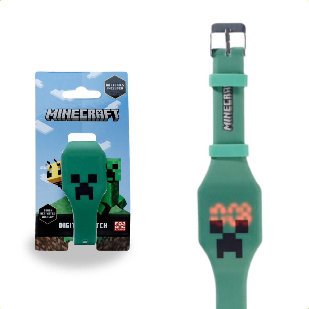 Minecraft Horloge - Met Silliconen band - Kinderhorloge - Digitale tijd - Datum en Tijd - Groen - Creeper