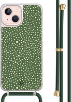 Casimoda® hoesje met groen koord - Geschikt voor iPhone 13 - Green Dots - Afneembaar koord - TPU/acryl - Groen