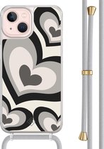 Casimoda® hoesje met grijs koord - Geschikt voor iPhone 13 - Hart Swirl Zwart - Afneembaar koord - TPU/acryl - Zwart