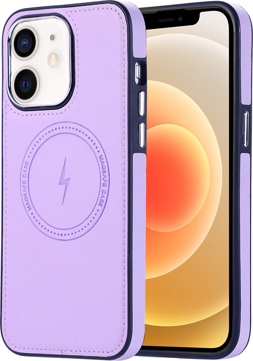 sulada soft case tpu / leder en shokproof met magnetische ring de geschikt voor Apple iphone 12 licht paars