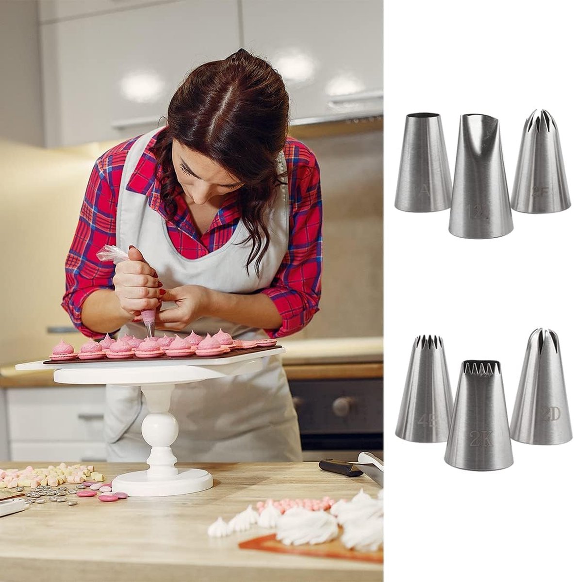 Set van 6 professionele spuitmonden groot voor het decoreren van taarten cupcakes churros butters spuitmonden compatibel met spuitzak spuitzak