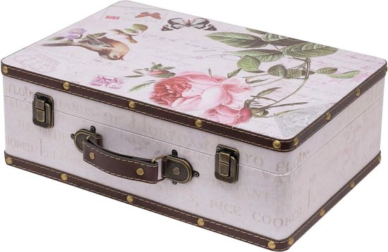 Valise Vintage en bois, 38 x 26 x 13 cm, grande rose décorative