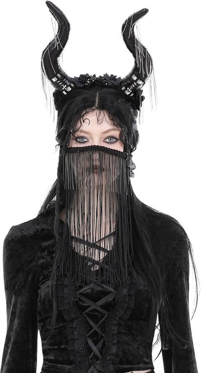 Dark in Love - Mysterious girl masked cow Hoorns haarband - Zwart