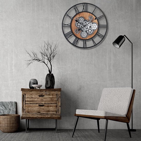 Industriële Wandklok met Draaiende Tandwielen 68 cm