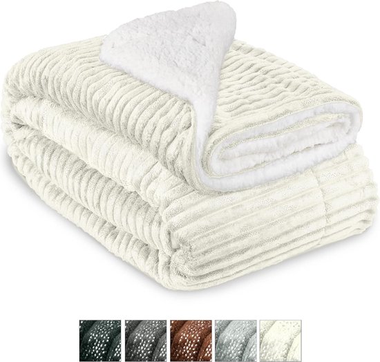 Sherpa Deken 220 x 240cm Elisa - Extra Zachte Fleece Deken Natuur – Plaid Fleece Dekens voor Woonkamer Slaapkamer - Pluizige Deken voor Winter XXL