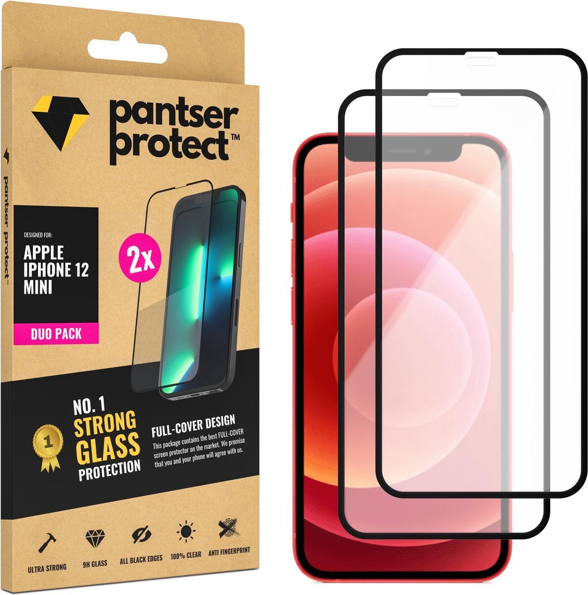 DUO-PACK - 2x Pantser Protect™ Glass Screenprotector Geschikt voor iPhone 12 Mini - Case Friendly - Premium Pantserglas - Glazen Screen Protector