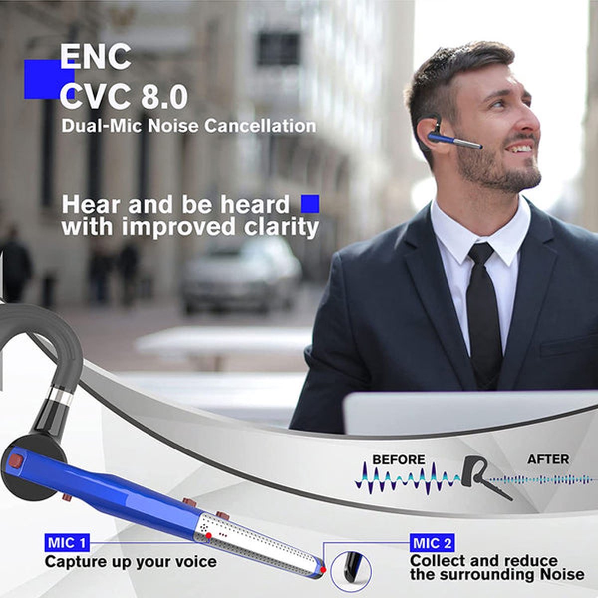 Casque Audio Bluetooth V5.2 Avec Réduction De Bruit CVC 8.0 Et ENC - Pour Camionneurs Et Bureau - Neuf