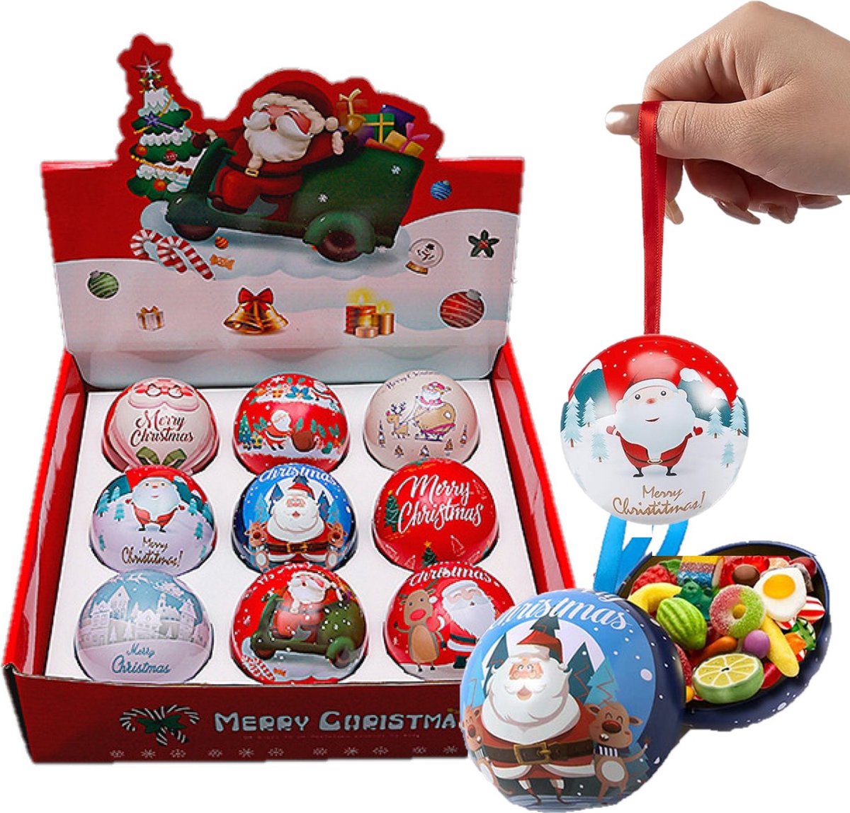 Huntex Geschenkdoos 9 St. - Vulbare Metalen Kerstballen voor Snoep & Geschenken - Kerstboom Decoratie