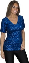 Top à sequins - chemise - Cobalt - Blauw - Taille L/XL - Taille 44 - Disco