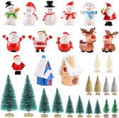 Kerst Miniatuur Ornament Kits 30 Stks Mini Xmas Stijl Beeldjes Kerstman Kerstboom Sneeuwman Rendier Leuke Cartoon Xmas Decor voor Huis Tuin Party Decor Desktop Decoratie