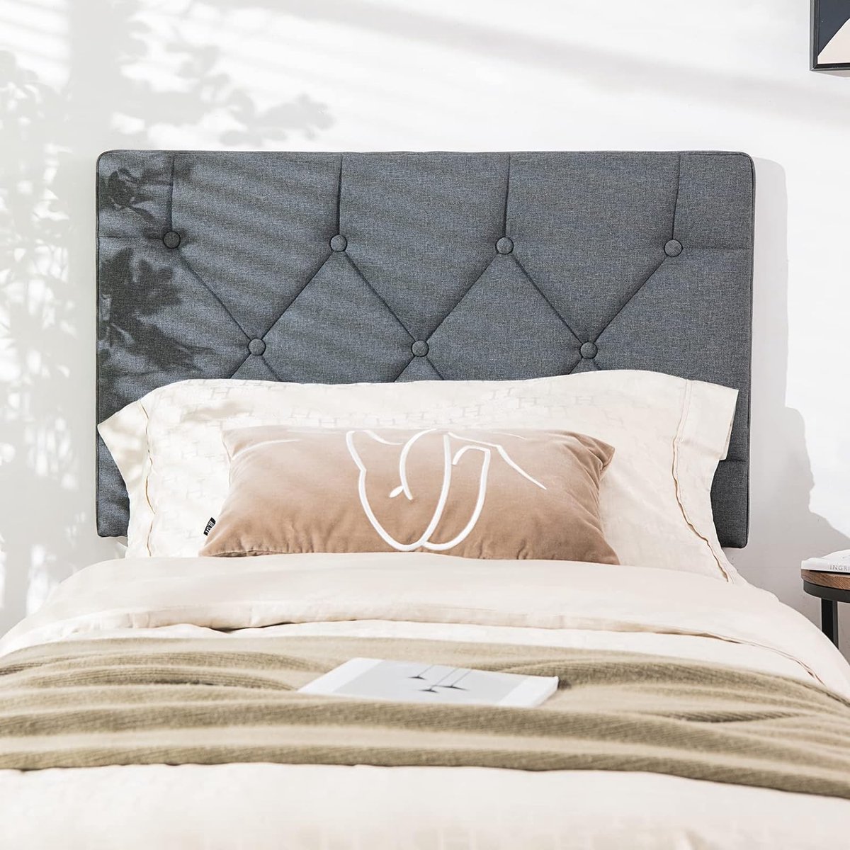 Tête de lit capitonnée, tête de lit rembourrée en éponge avec lin, surface en cuir PU,...