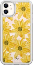 iPhone 11 hoesje siliconen - Zonnebloempjes - Casimoda® 2-in-1 case hybride - Schokbestendig - Bloemen - Verhoogde randen - Geel, Transparant