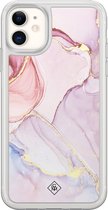 Casimoda® hoesje - Geschikt voor iPhone 11 - Marmer roze paars - 2-in-1 case - Schokbestendig - Marble design - Verhoogde randen - Paars, Transparant