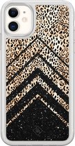 Casimoda® hoesje - Geschikt voor iPhone 11 - Chevron Luipaard - 2-in-1 case - Schokbestendig - Luipaardprint - Verhoogde randen - Bruin/beige, Transparant