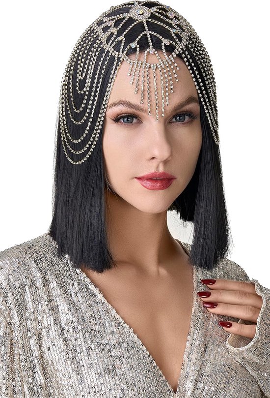 Jaren 20 hoofdband voor dames, haarketting, Gatsby-kostuum, accessoires, flapper, knipperende haarband