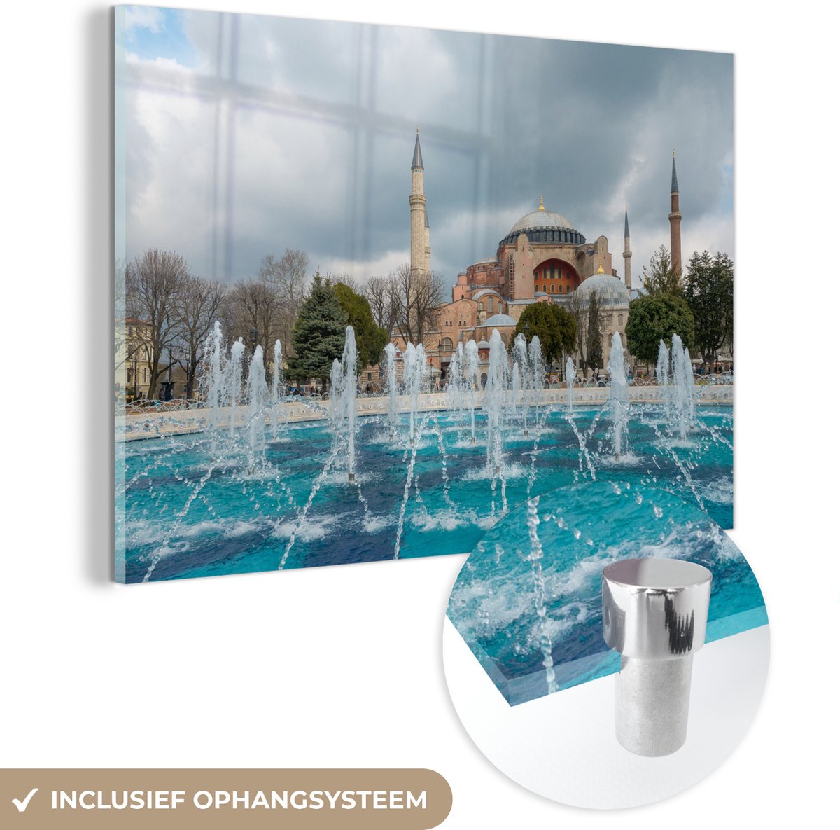 ® Glasschilderij 60x40 cm - Schilderij acrylglas - Fontein in Istanbul - Foto op glas - Mu