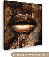 Canvas Schilderij Goud - Lippen - Luxe - 20x20 cm - Wanddecoratie