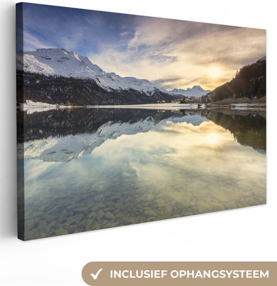 Lac de montagne en hiver Suisse Toile 120x80 cm - Tirage photo sur toile (Décoration murale salon / chambre) / Peintures sur toile nature