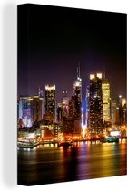 Canvas Schilderij New York - Manhattan - Skyline - 60x80 cm - Wanddecoratie