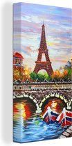 Canvas - Schilderij - Parijs - Water - Eiffeltoren - Stad - Olieverf - 40x80 cm - Muurdecoratie - Interieur