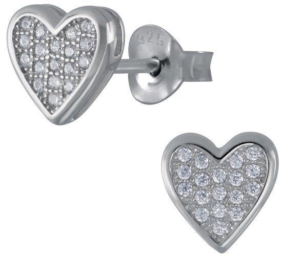Joy|S - Zilveren hartje oorbellen - gehodineerd - 8 mm - zirkonia
