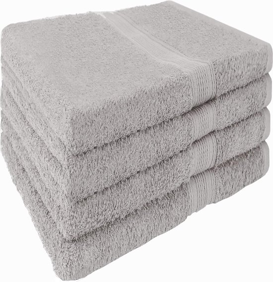 Set van 4 handdoeken, 50 x 100 cm, badstof handdoeken, 100% katoen, zilvergrijs