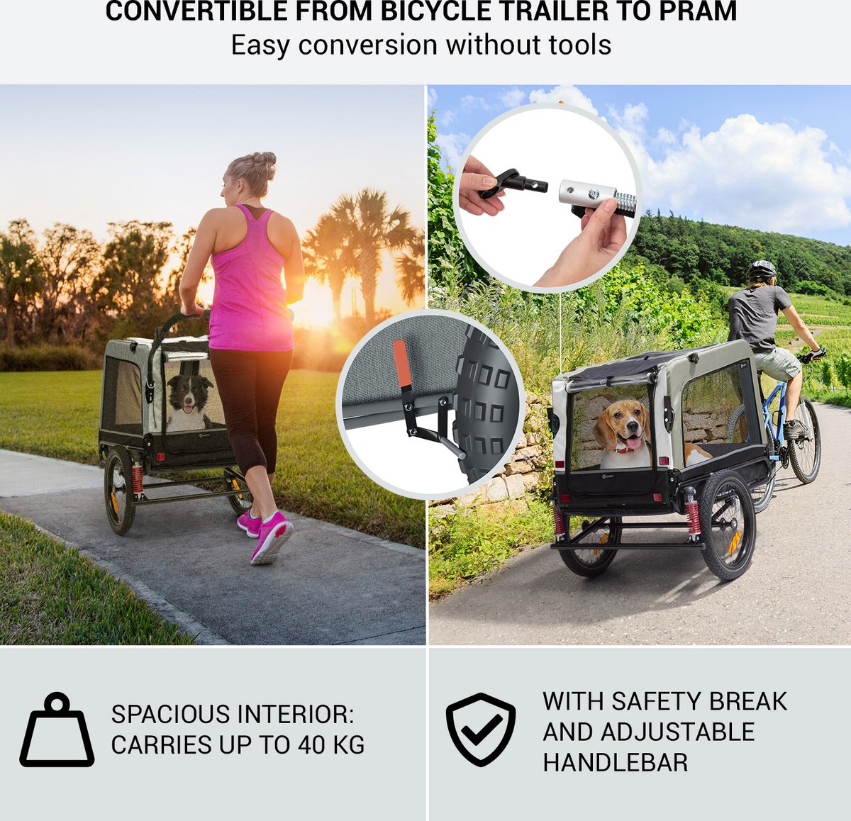 Rimorchio Bici Klarfit Husky Vario 2 In 1 - Per Cani, 240L, Carico 40kg, Tessuto Oxford 600D - Foto 9