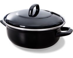 BK Fortalit Emaille braadpan 20cm/1.4L – Inductie braadpan – geëmailleerd staal – Ovenbestendig tot 230 graden – Geen antiaanbaklaag – Met deksel – Zwart/Blauw