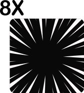 BWK Stevige Placemat - Zwart met Witte Ontploffing Illustratie - Set van 8 Placemats - 50x50 cm - 1 mm dik Polystyreen - Afneembaar