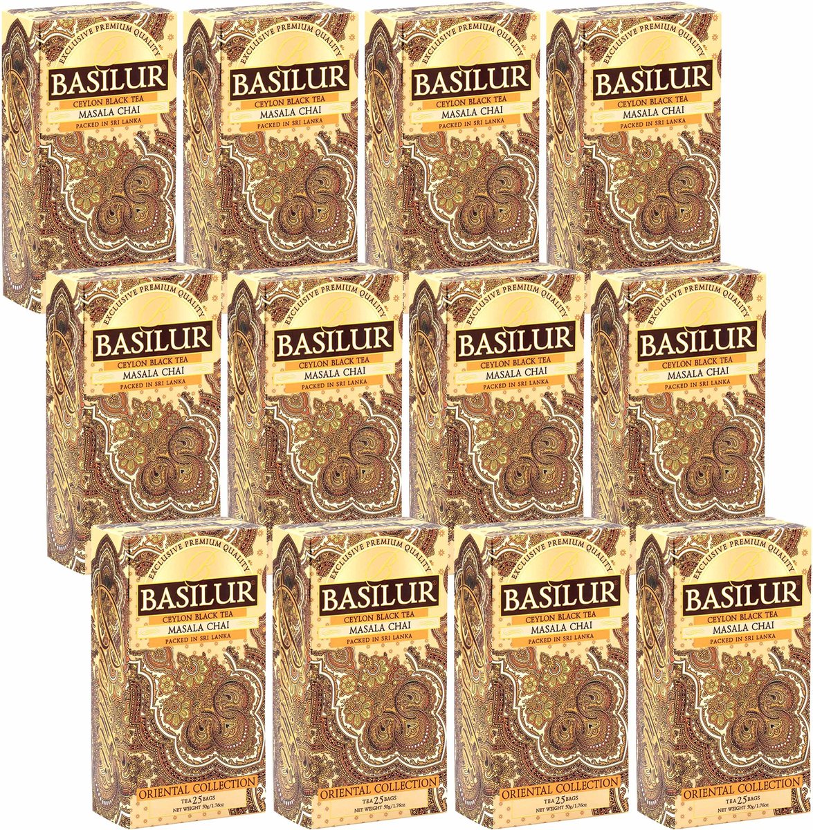 BASILUR Masala Chai - Zwarte Ceylon-thee met natuurlijke oosterse kruiden, 25x2g
