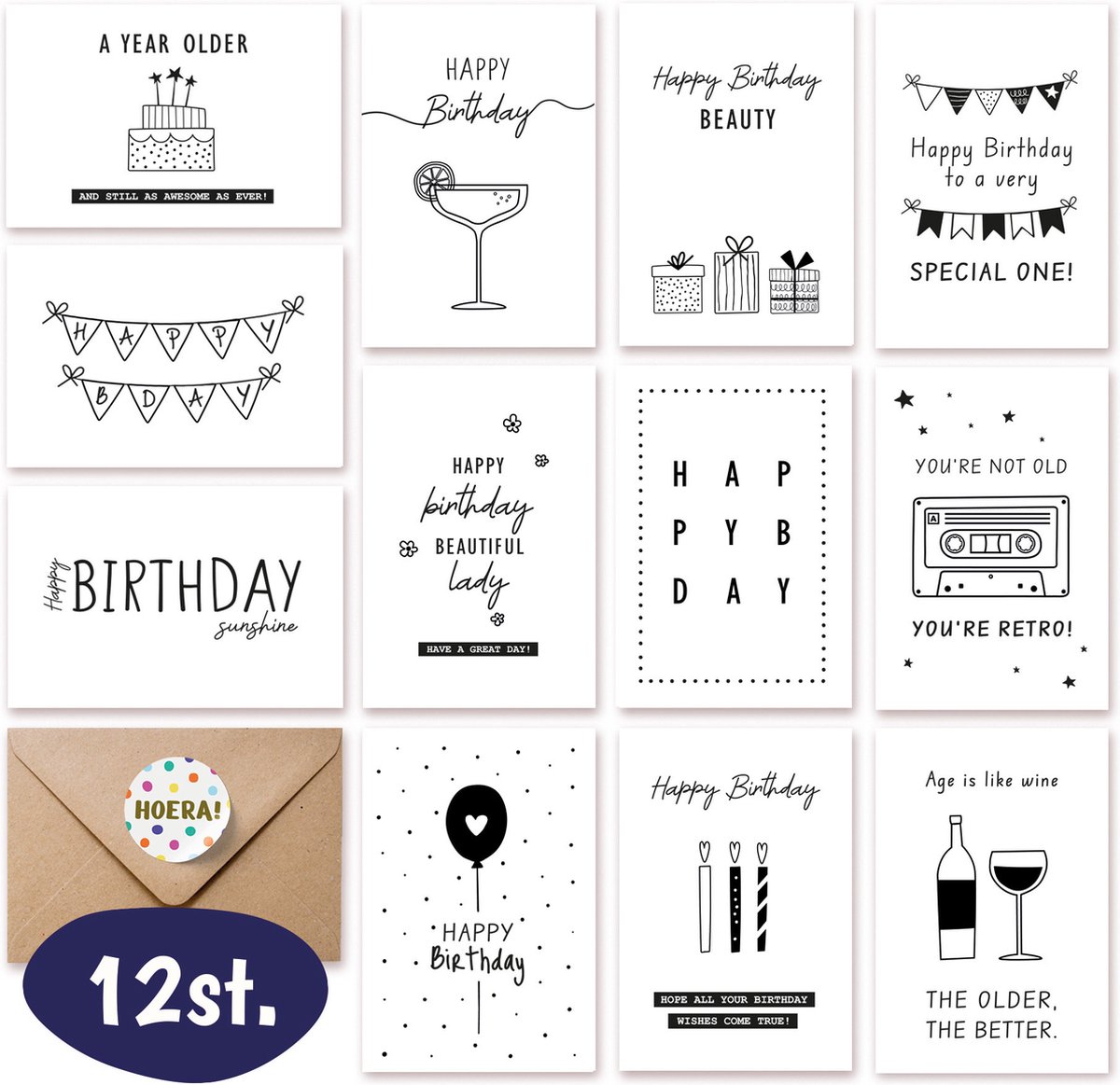 Lot 24 Cartes Vœux D'anniversaire Assorties Enveloppes