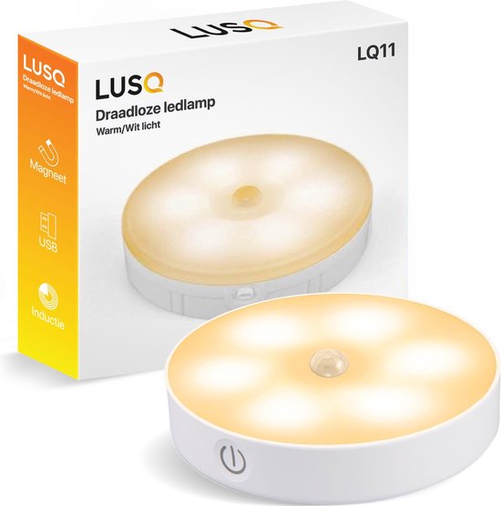 LUSQ® Draadloze ledlamp – Warm/Wit licht – Draadloze wandlamp – Draadloze ledspot – USB oplaadbaar – Dimbaar – met Magneet