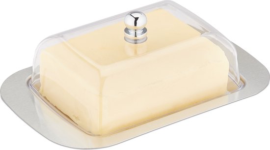 Relaxdays botervlootje - bakje voor boter - met deksel - boterstolpje - rvs en kunststof